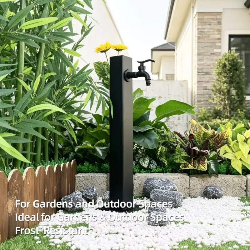 304SS Outdoor Faucet Column with Hook&Decorative Cover Frostproof Garden Watering Pedestal for Yard Patio Backyard Water Use