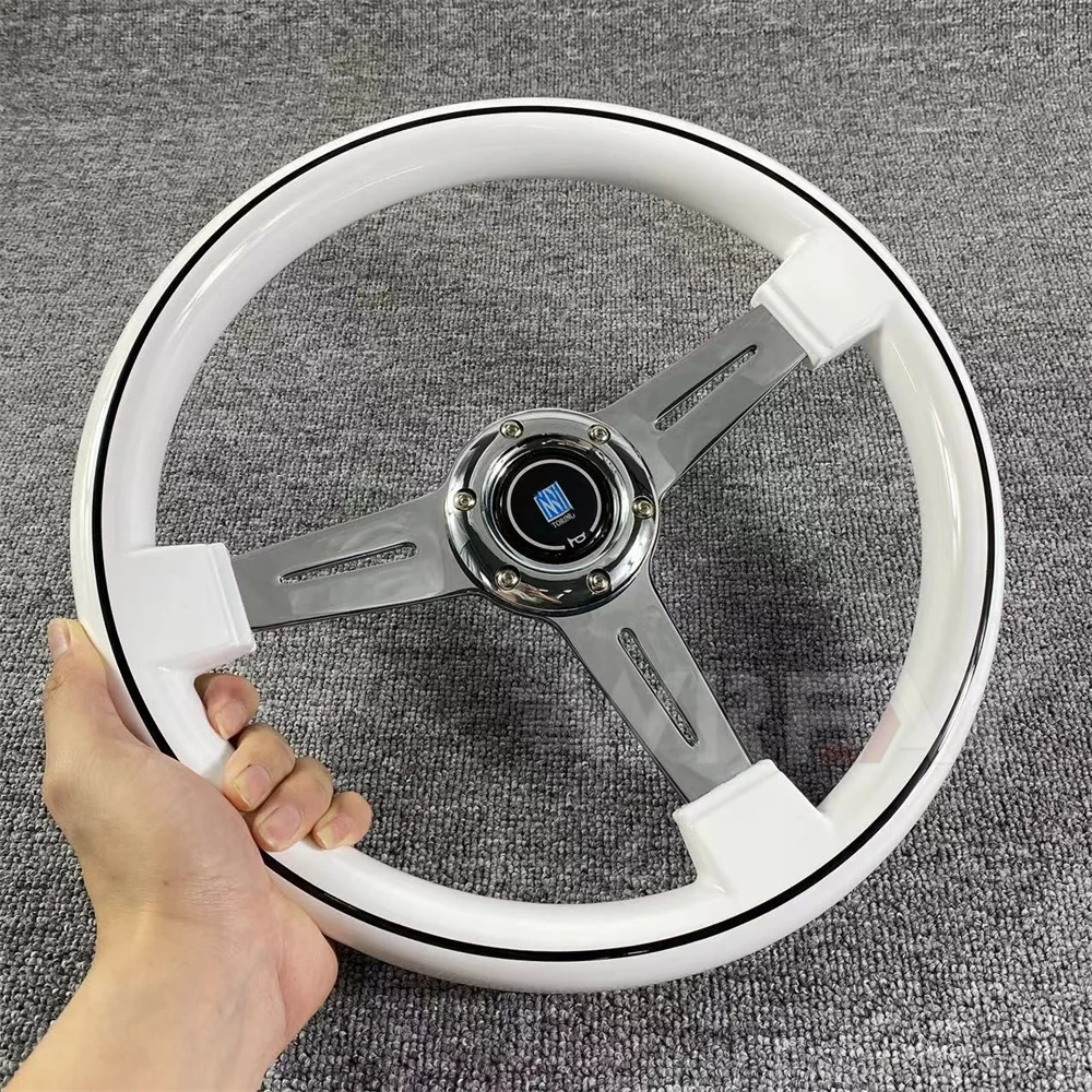 

New White ABS Steering Wheel 340mm 14inch ND Chrome Spoke Steering Wheel