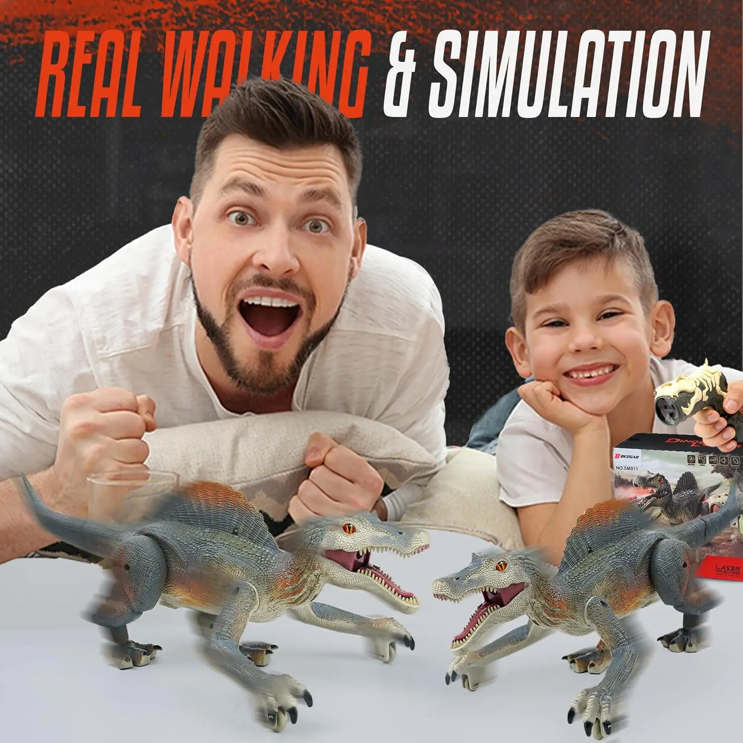 

Remote control dinosaur toy with lights, automatic water spraying and roaring functions