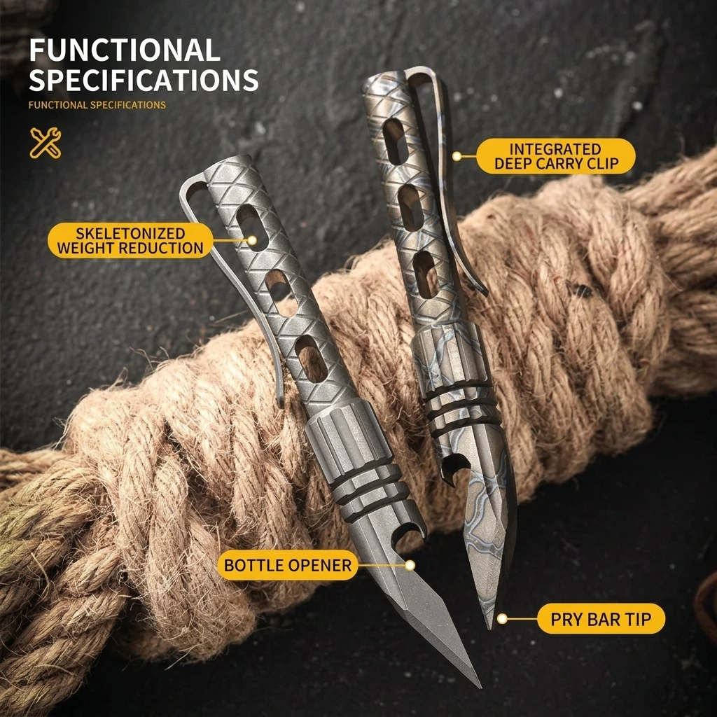 YGTITAN Titanium EDC Pry Bar Keychain Multitool, Portable Bottle Opener & Survival Gear for Camping, Burnt Ti