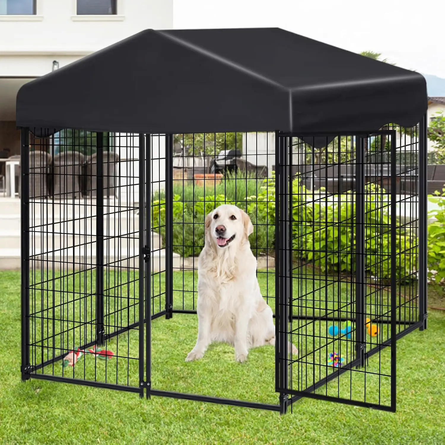 Outdoor Welded Wire Dog Kennel with Roof & Security Lock, 4.5' x 4' x 4' Pet Pen Cage for Medium Small Dogs, Customized