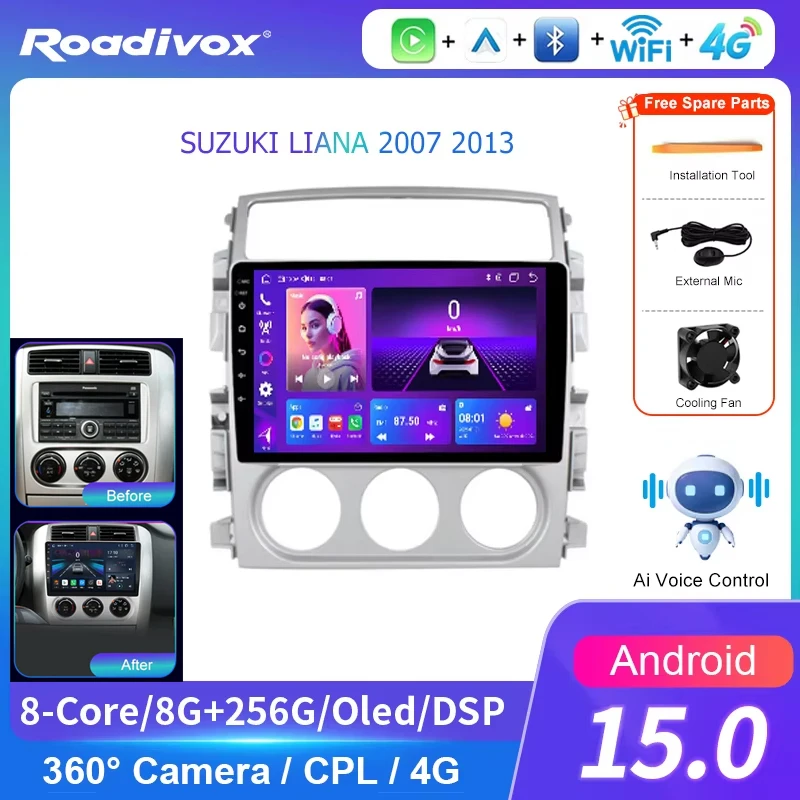 Android Car Radio AI VOICE Multimedia player for SUZUKI LIANA 2007 2013 GPS Navigation Stereo Screen Video Tape Recorder Carplay