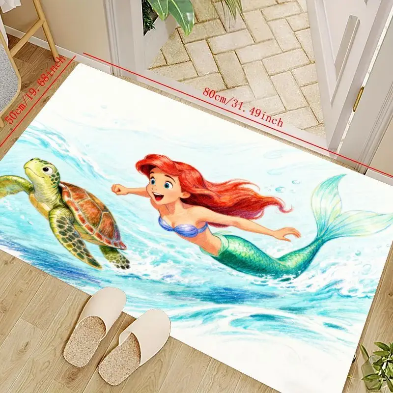 

1 шт. Яркий мультяшный коврик «Русалочка Ариэль и морская черепаха», нескользящий коврик с изображением океана для детей, спальни, гостиной