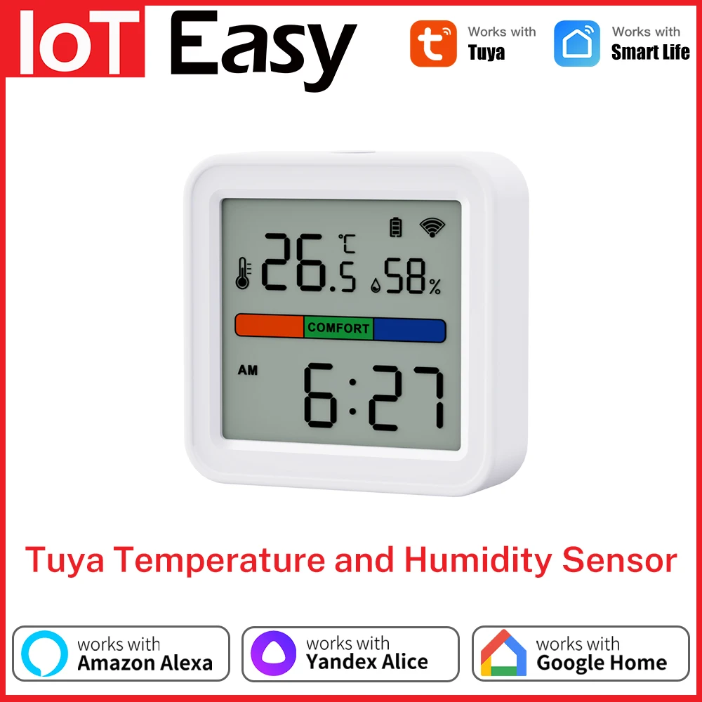 Tuya Smart WiFi Temperatur- und Feuchtigkeitssensor mit beleuchtetem Display, kompatibel mit Smart Life, Alexa und Google Assistant