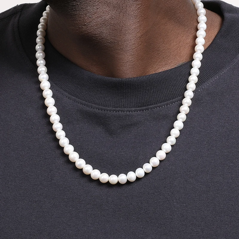 4/6/8/10mm Beads Trendy Imitation Pearls Necklace for Men Handmade Classic Pearls Necklace Choker for Men Women Jewelry Gift