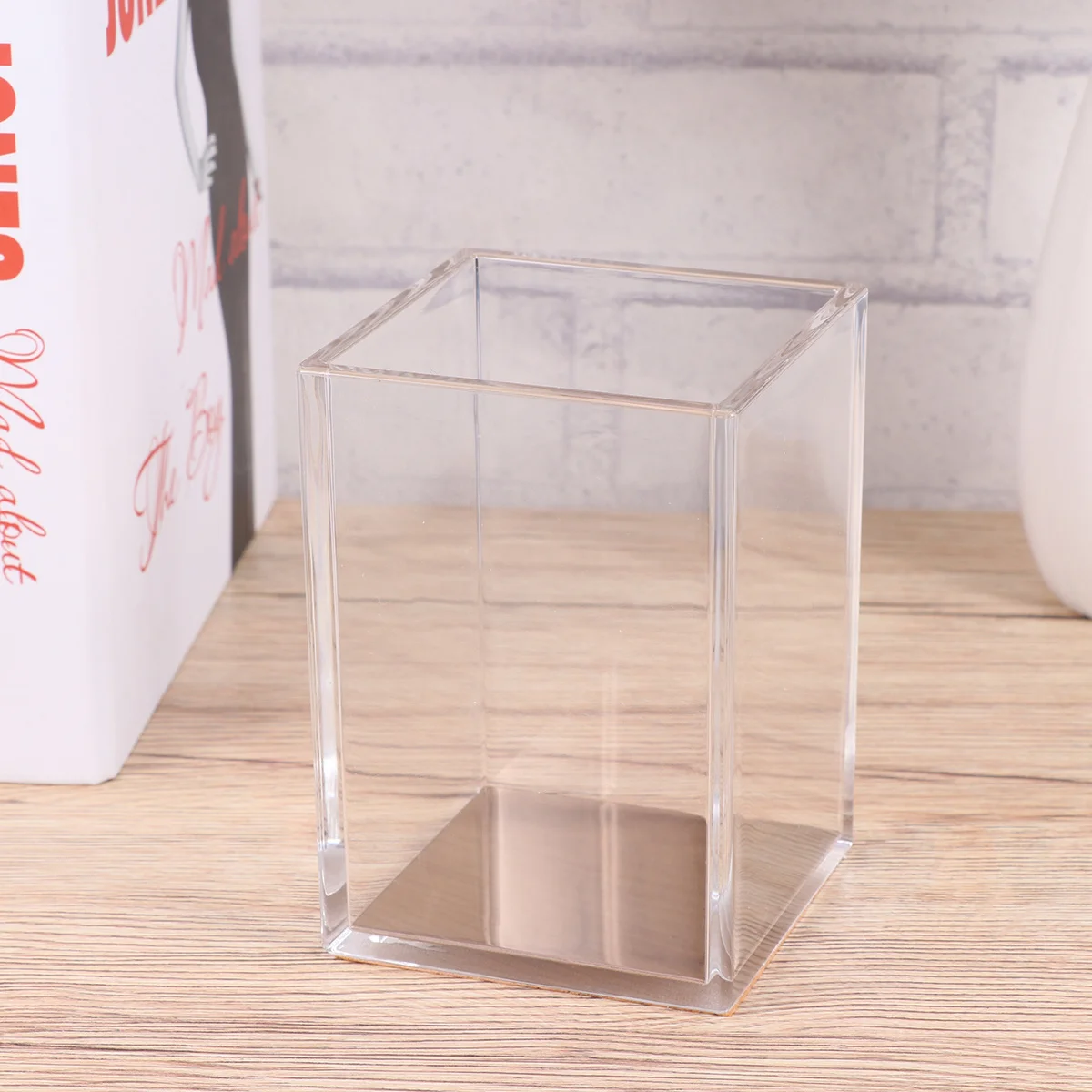 

Acrylic Transparent Pen Holder with Golden Base Desktop Organizer for Pens Pencils Markers Writing Tools Storage Pencil