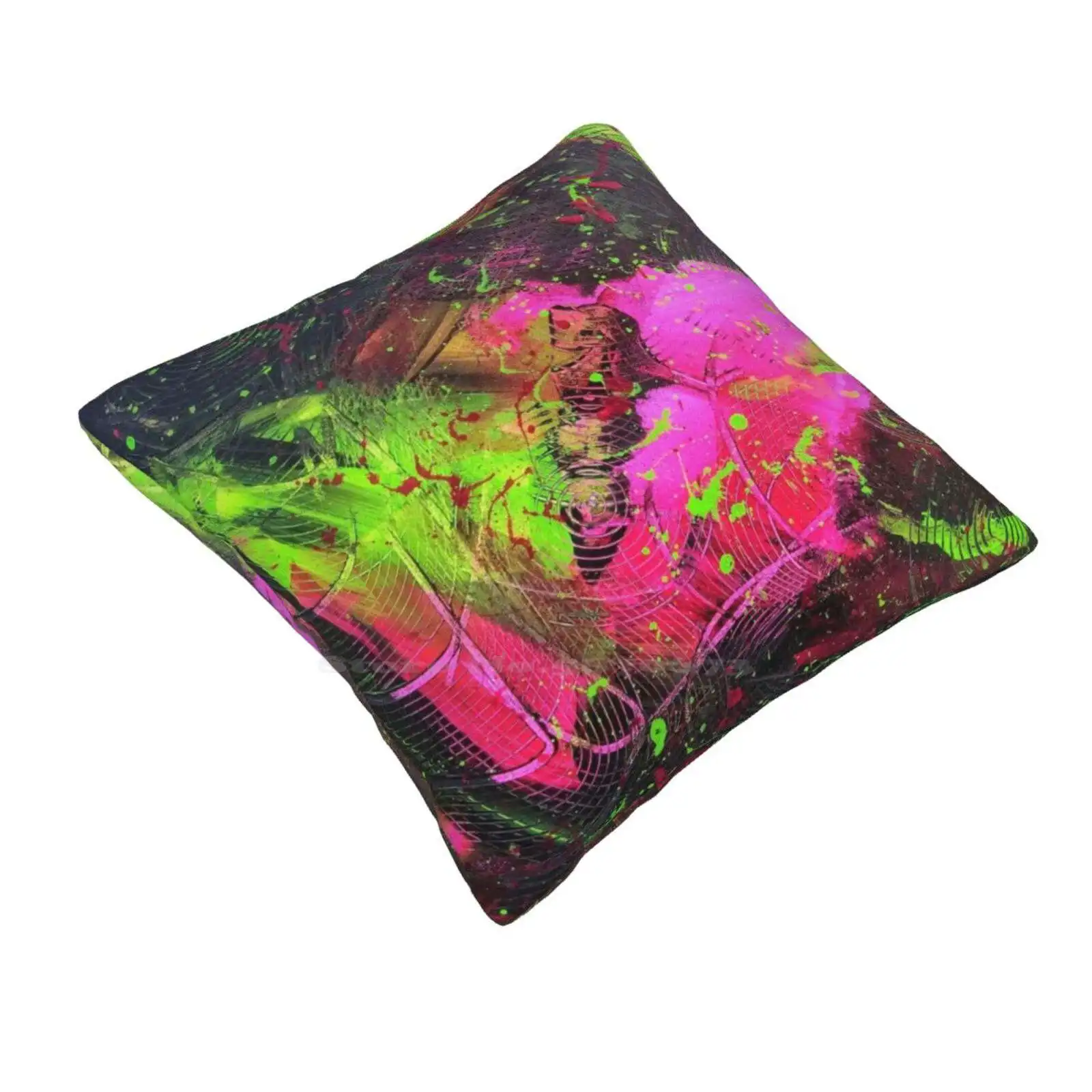 Deep Down Soft Comfortable Pillowcase Acdlart Abstract Expressionism Colored Galaxy Space Fuschia Hot Pink Anise Green Black