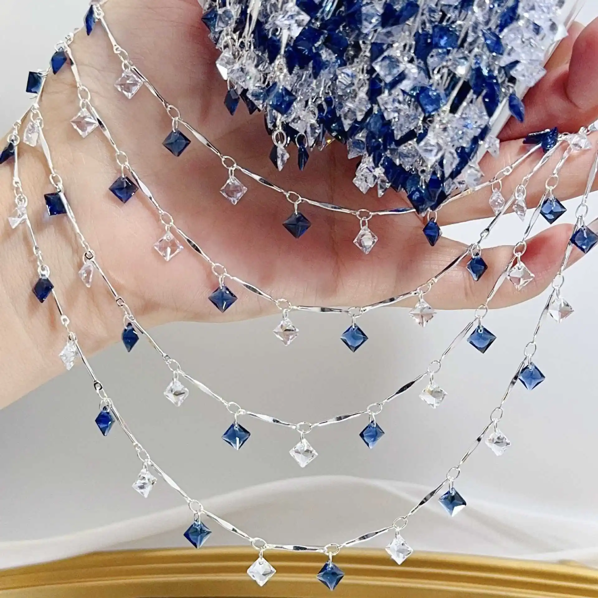 

0.5/1/2M Square Zircon Tassel Copper Chain DIY Necklace Bracelet Jewelry Making Material Clothing Decoration Accessories