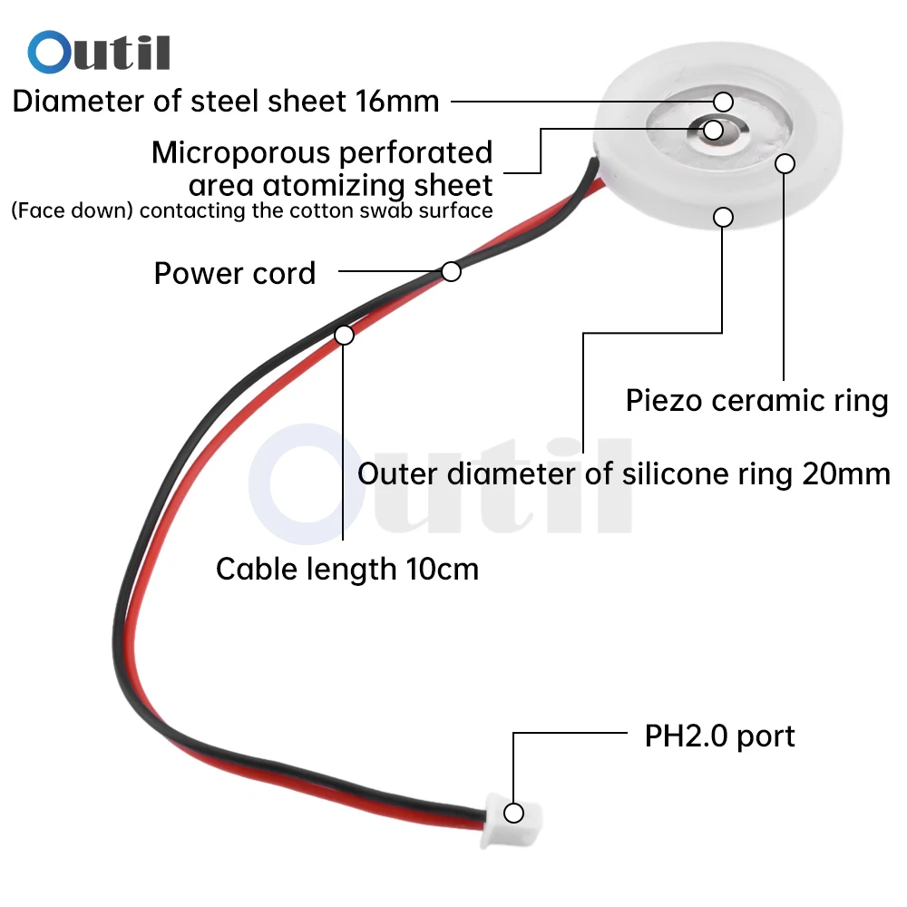 Moduł nawilżania bezprzełącznego z pojedynczym rozpylaczem DC5V Zestawy do samodzielnego wykonania 108kHz Ultradźwiękowy interfejs atomizera TYPE-C