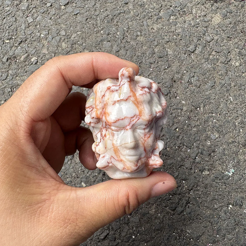 Custom 5.5cm Red Network Stone Medusa Head Crystal Carving - Handcrafted Healing Gemstone Mythical Figurine