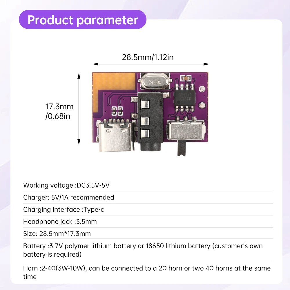 DC3.5V-5V Bluetooth Amplifier Module 5W Mono Audio Amplifier BT Decoder Board Support TWS Pairing Type-C interface