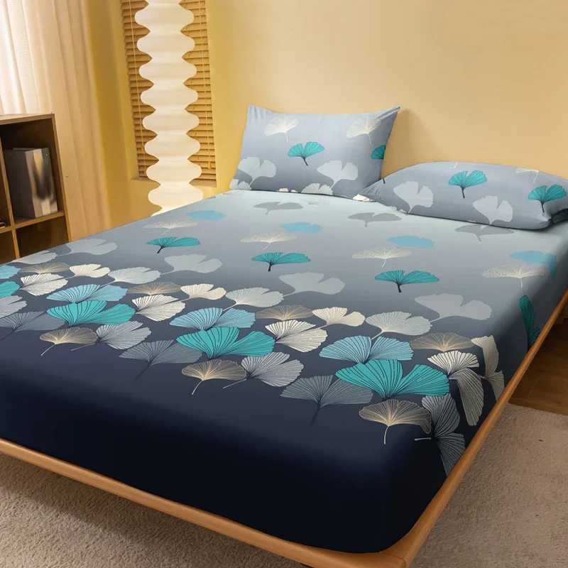 Four Seasons Men and Women Simple Fashion Gingko Leaf Print Sanded Bedspread Home Bedroom Hotel