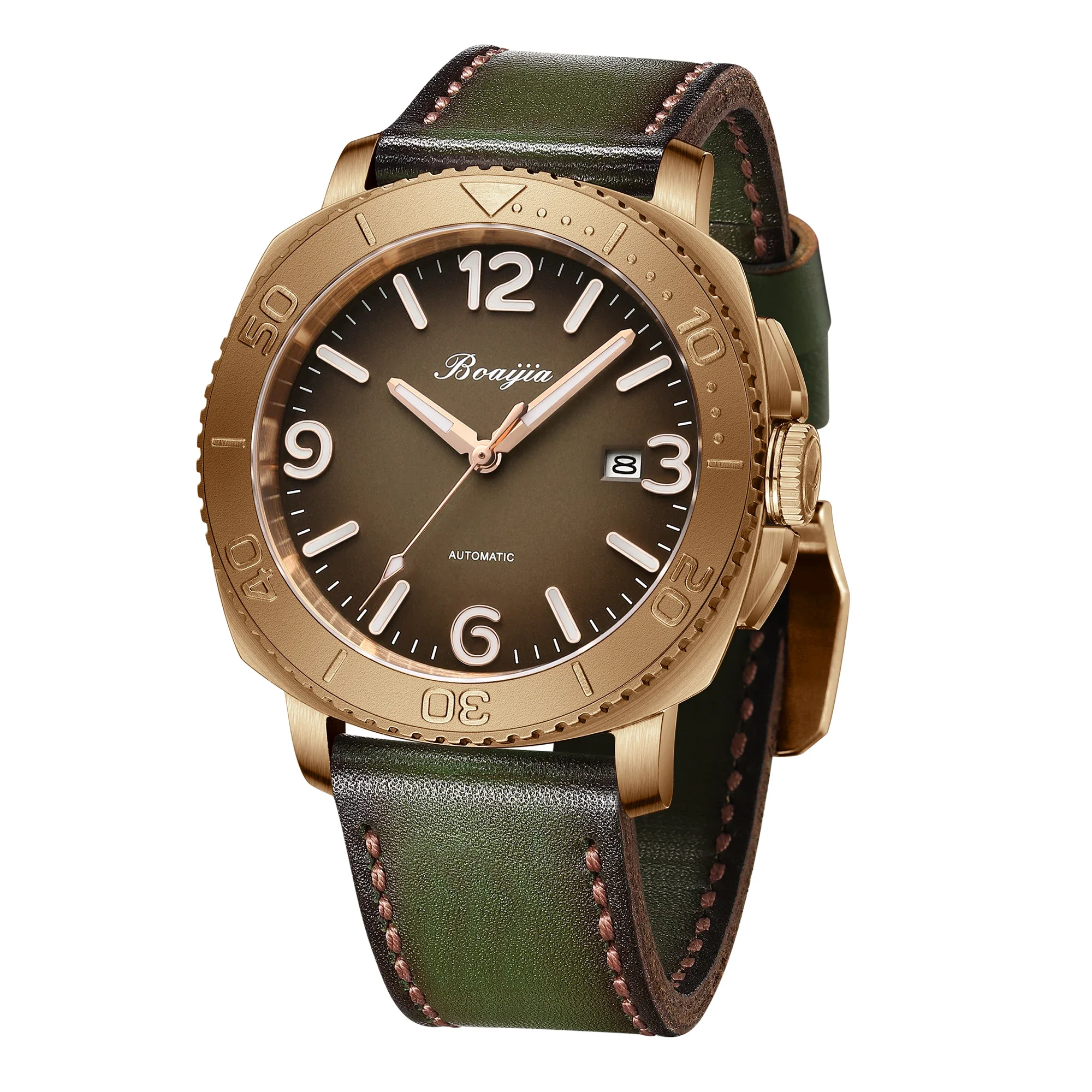 Cronos Boaijia Bronze Watch For Men CuSn8 Solid Bronze 9015 Movement Automatic Genuine Leather Strap BGW9 Lum