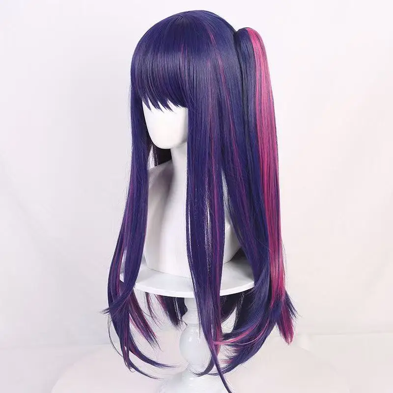 Purple highlights, pink with ponytail and single straight hair are optional. I recommend the children's anime Hoshino Ai wig