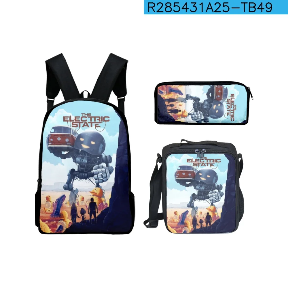 Harajuku Youthful Novelty the electric state 3D Print 3pcs/Set Student Travel bags Laptop Daypack Backpack Lunch Bag Pencil Case