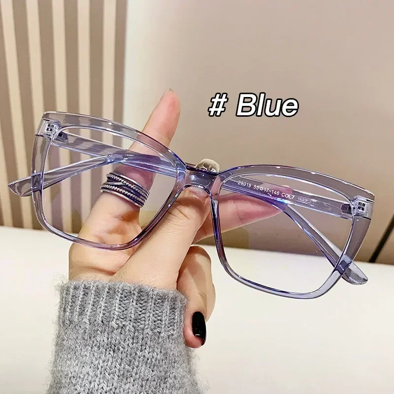 2024 Trendy Large Frame Anti Blue Light GlassesLuxury Brand Cat Eye Filter Lens Eyeglasses Square Frame Glasses for Women