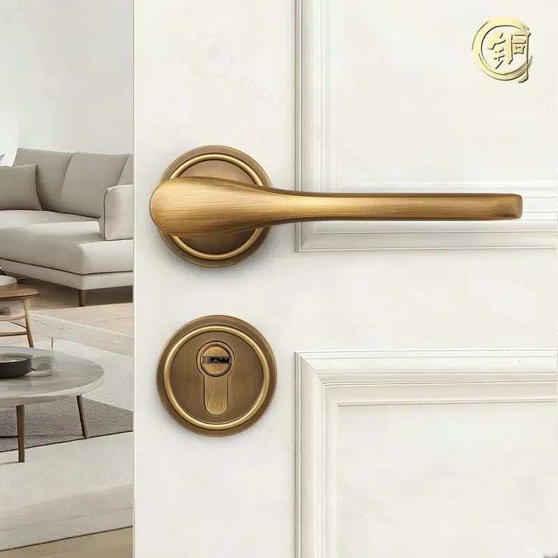 Light Luxury Solid Brass Split Lock High End Indoor Bedroom Office Door Lock Silent Double Open Room Door Handle
