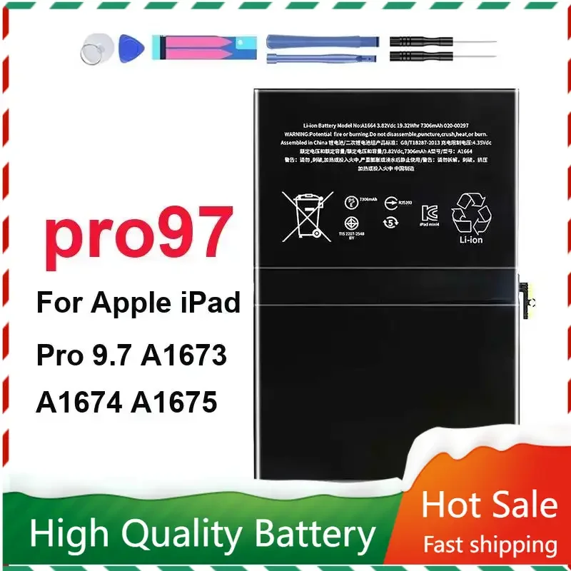 

7306mAh High Quality Replacement Battery for Apple IPad Pro 9.7 Pro97 A1673 A1674 A1675 Bateria Batteries + Free Tools Warranty