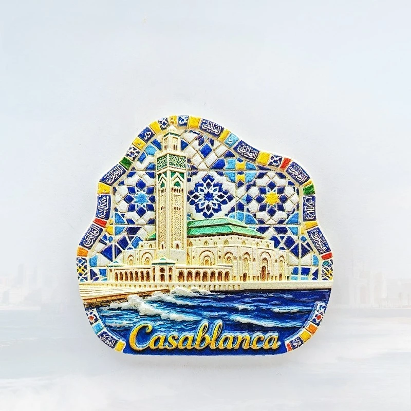 Casablanca Green Roof Fridge Magnet - Elegant 3D Moroccan Architecture Souvenir Unique North African Gift for Travel Decor