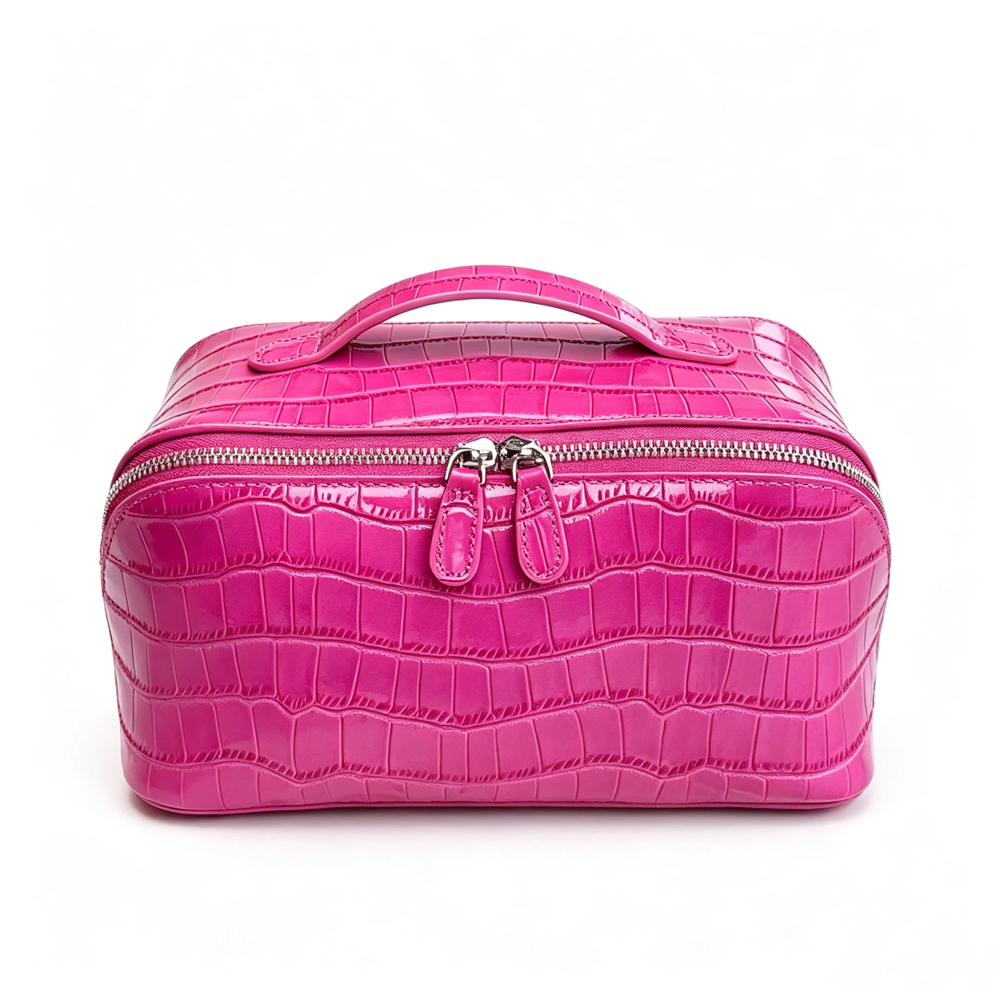 Neue Rosenrote Echte Krokodilleder-Textur Kosmetiktasche Große Kapazität Reise-Tragbare Handtasche Organizer Make-up-Tasche Etui – Detail 12