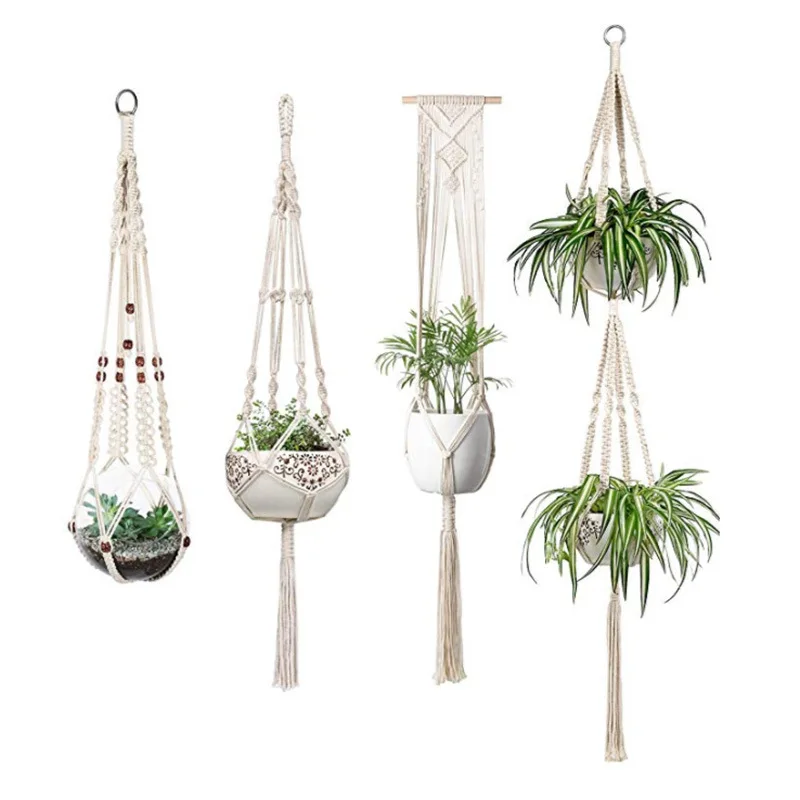 1/4/5 Piece Set Macrame Plant Hanger Flowerpot Hanger for Wall Decoration Countryard Garden Hanging Planter Macrame Wall Hanging