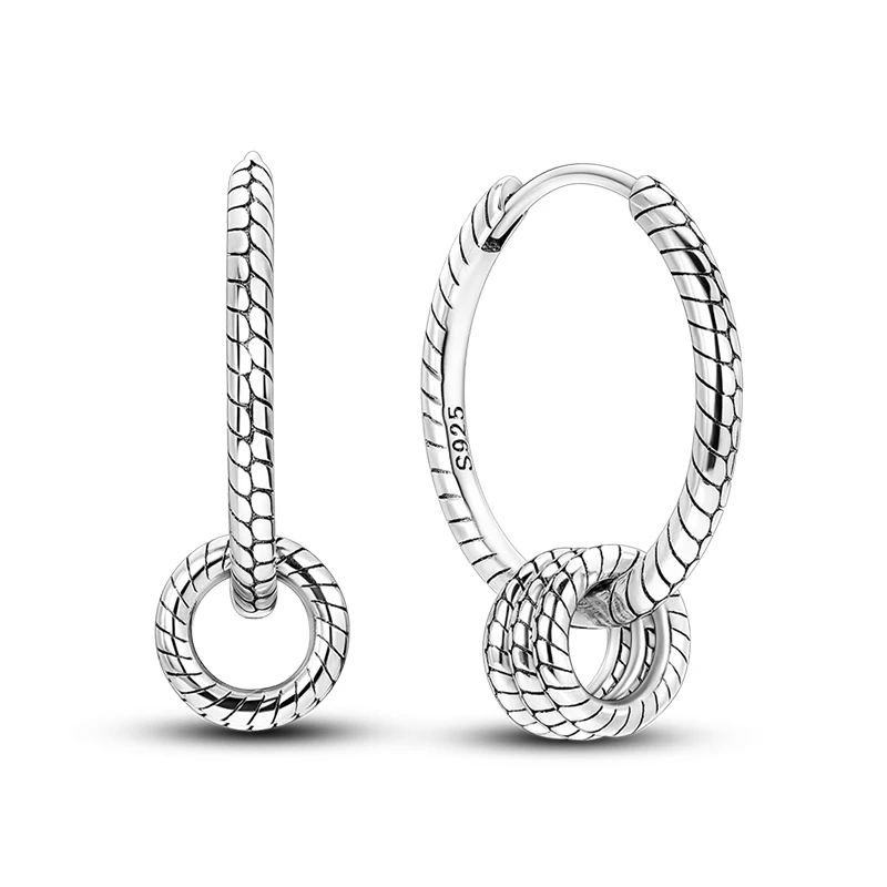 Stylish 925 Sterling Silver Classic Snake Bone Patterned Multi Ring Drop Earrings For Women Fine Wedding Jewelry Gifts