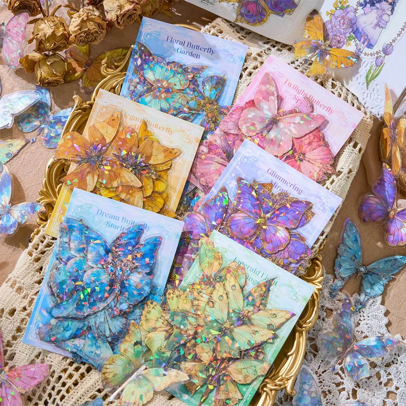 20 Sheets Gold Foil Laser Colorful Butterfly Theme Sticker Pack, DIY Supplies, Creative Decoration, Perfect for Crafts and Gift