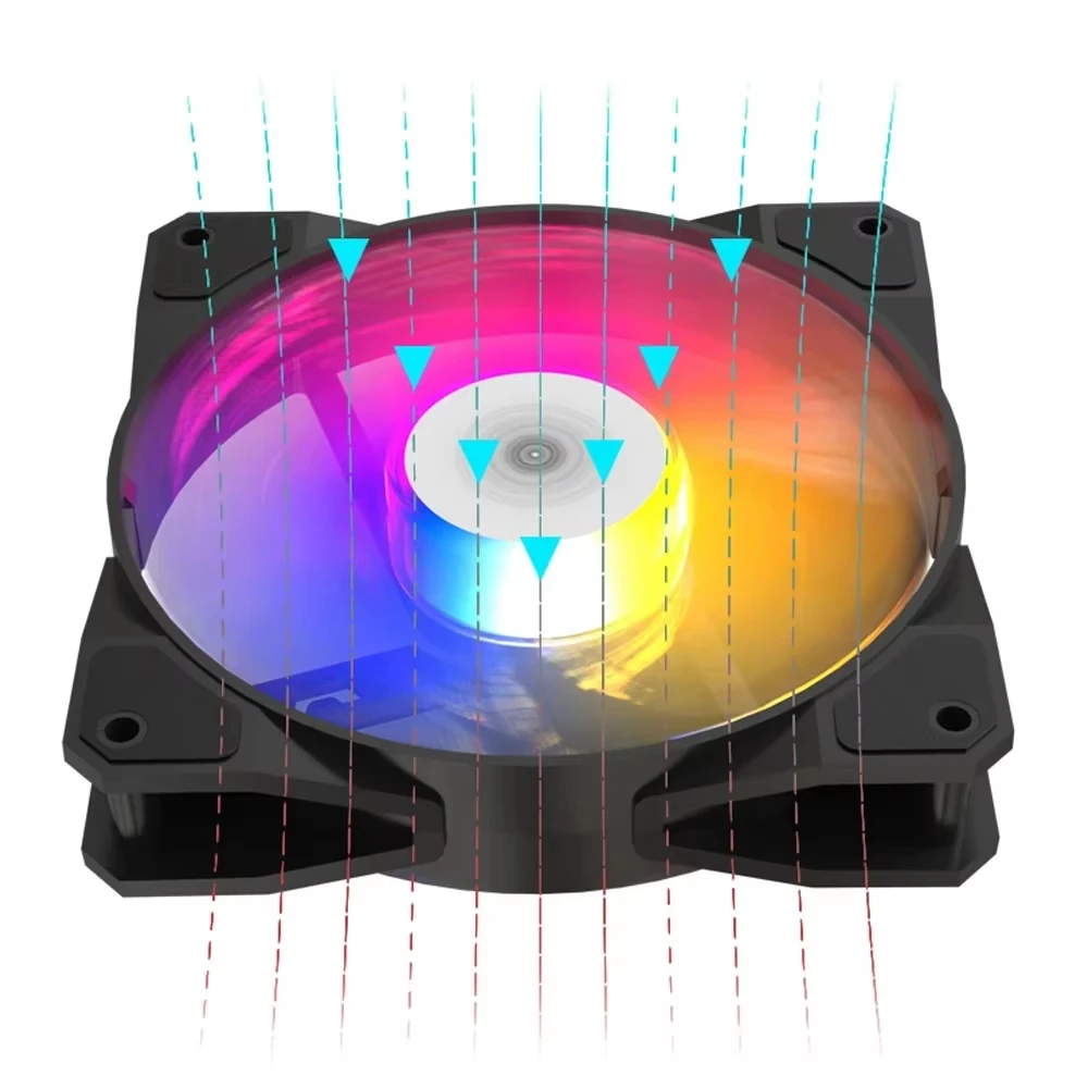 COOLCIRC 120mm RGB LED 12V PWM 4Pin 1100RPM Silent Cooling Fan for PC Case Water Cooling Gaming with Series Connectable Big Plug