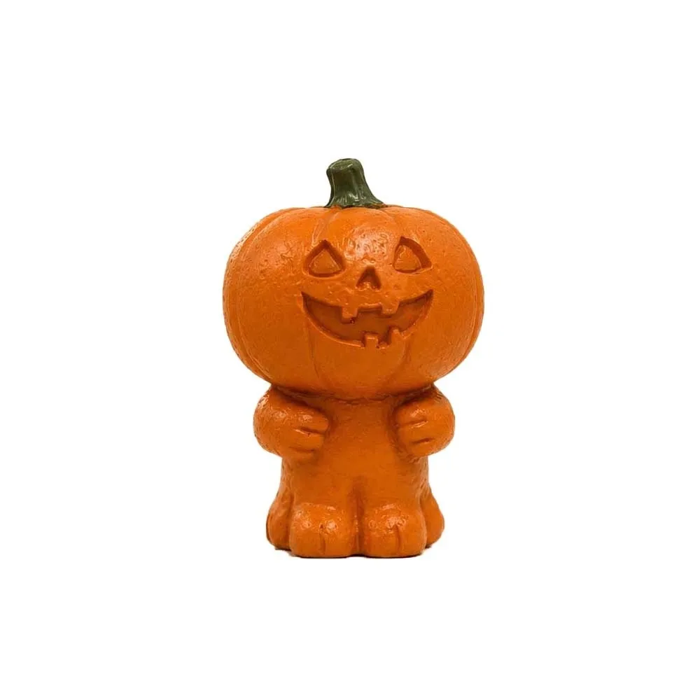 Resin Halloween Figurine Patchwork Detail Vibrant Orange Spooky Statue Cute Design Compact Size Pumpkin Sculpture Living Room