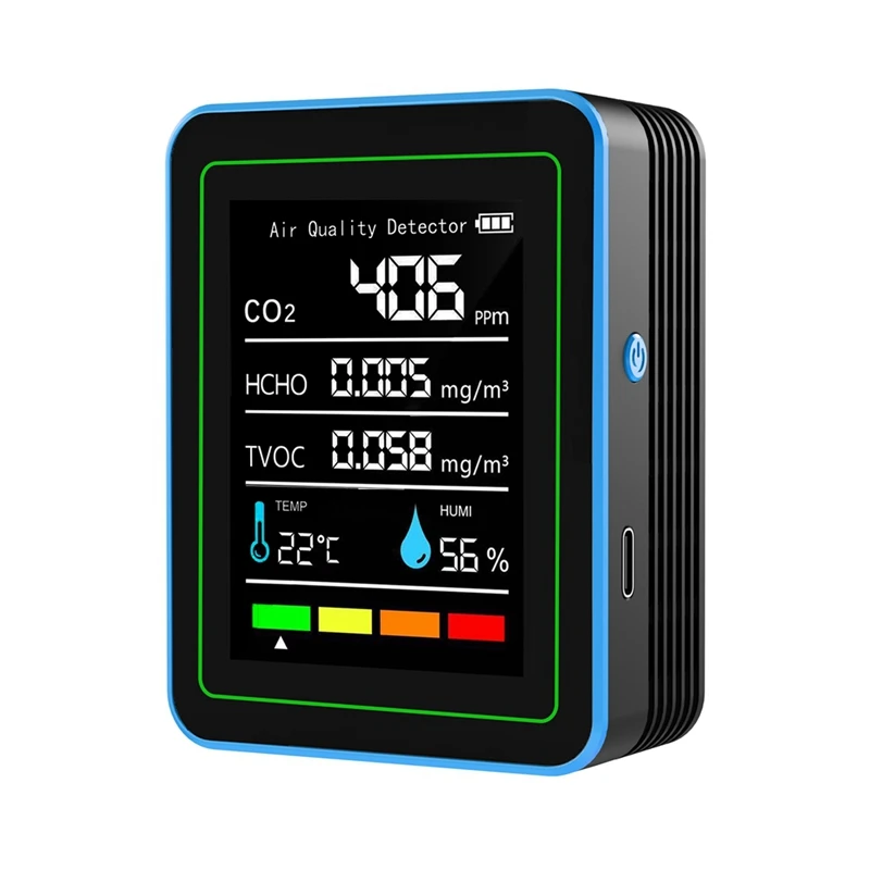 

Монитор качества воздуха 5 в 1, TVOC HCHO, измеритель температуры и влажности CO2, перезаряжаемый через USB детектор CO2