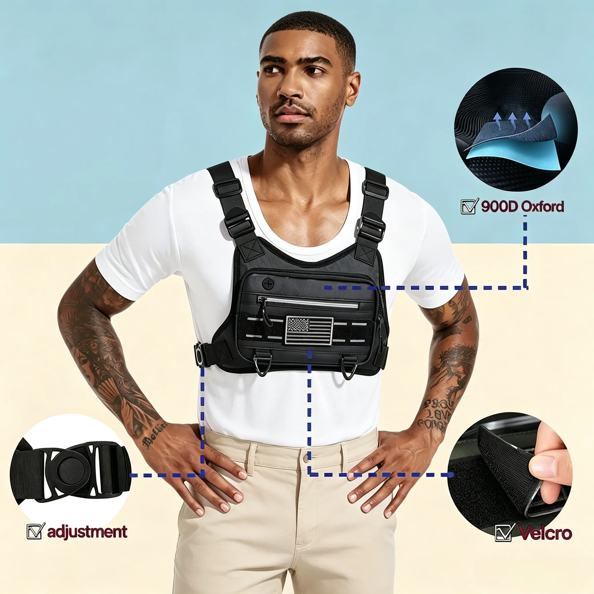 Sport-Brusttasche, Brustgurt-Laufweste, wasserabweisende leichte Laufwestentasche, für Männer und Frauen zum Radfahren, Wandern, Gehen, Klettern – Detail 8