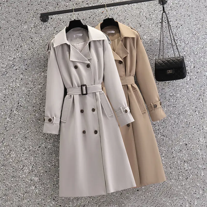 Women's Windbreaker Long Style Spring and Autumn New Style Temperament Versatile Waist Closing Fashion French Casual Coat