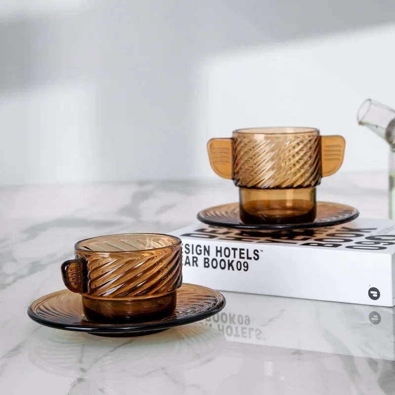 

Glass Coffee Cup Fashion Mug Household Juice Cup Teacup Set Light Luxury High-end