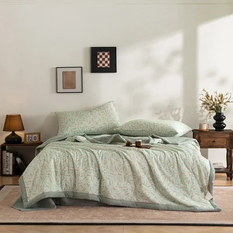 

Cotton printed bubble double-layer yarn soybean summer quilt four-piece summer cool quilt air conditioner quilt