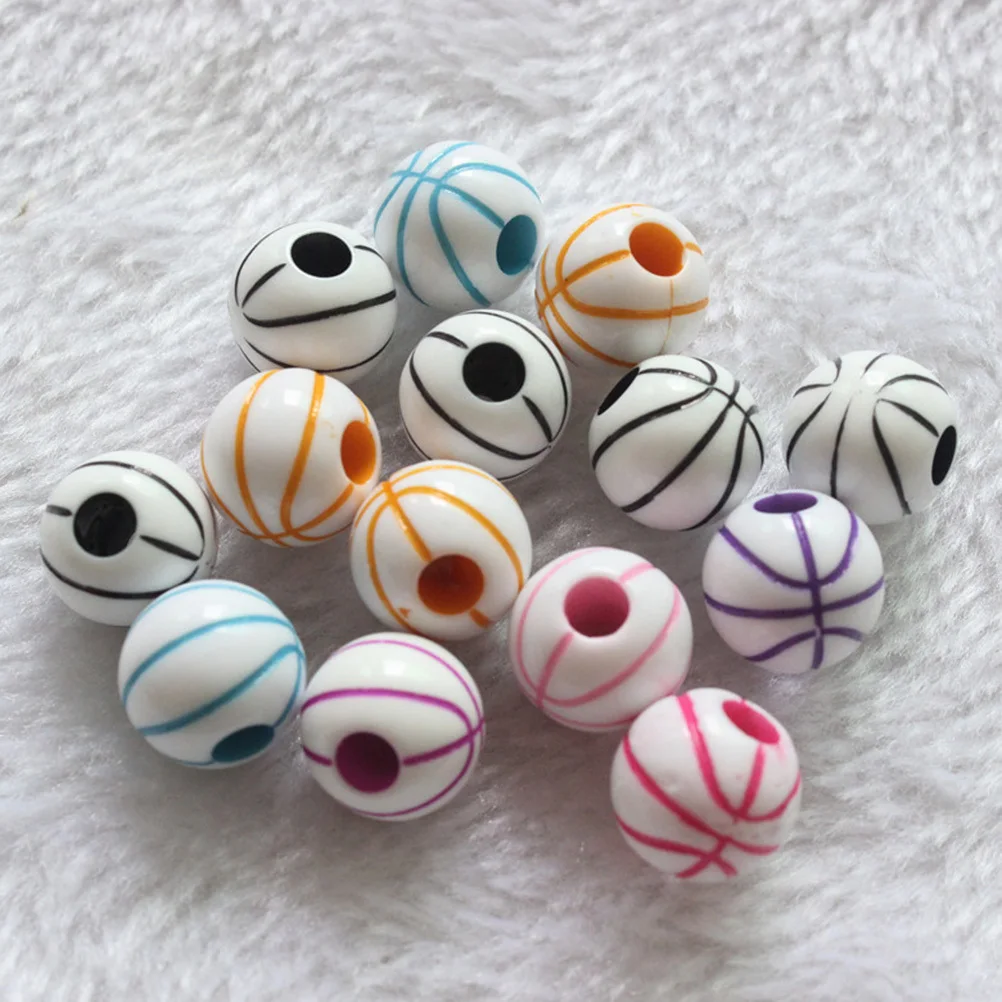 60Pcs Basketball Pattern Plastic Round Beads Colorful Loose Bead Accessories for DIY Jewelry Making Necklace Bracelet Craft