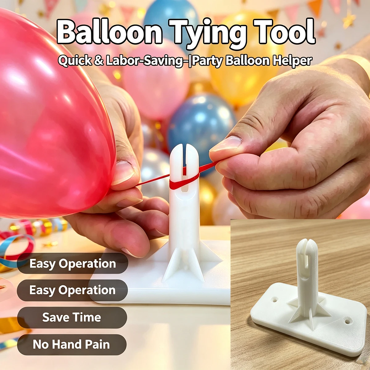 White Balloon Knotter, Quick Knotting Tool for Birthday Party Balloons, Labor-Saving and Hand-Friendly Balloon Tying Aid