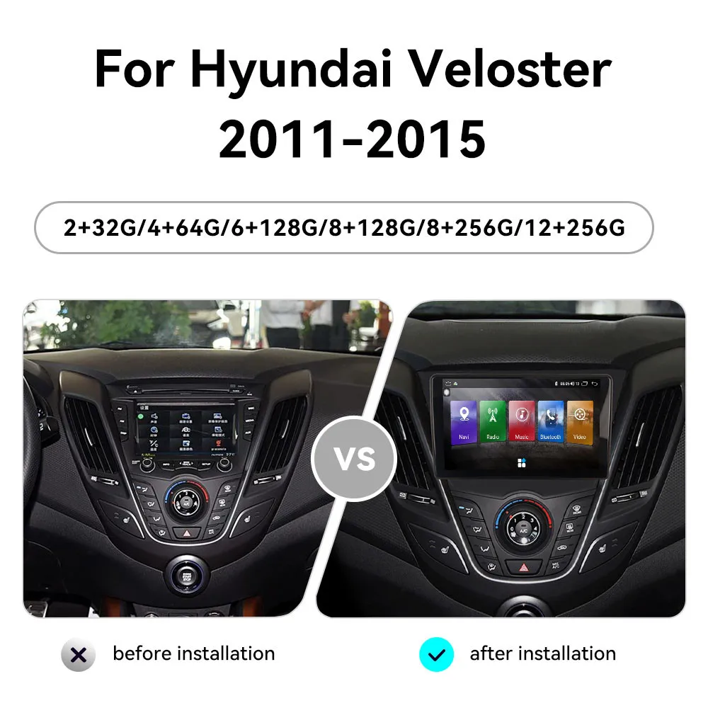 For Hyundai Veloster 2011-2015 Android Auto Touch Screen Automotive Multimedia Car Radio GPS Navigation Audio Stereo Head