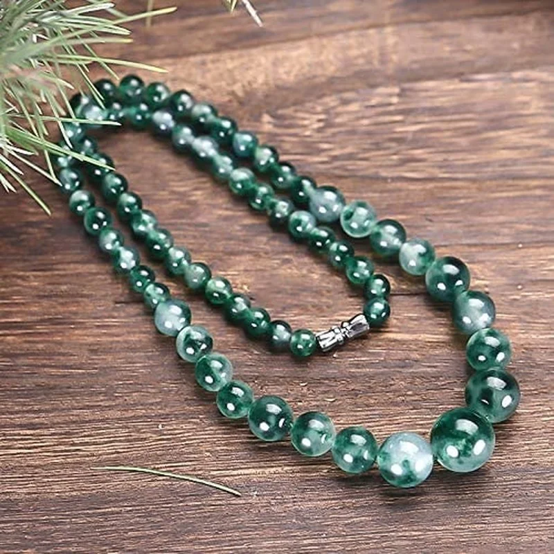 Natural Jade Jadeite Bead Flower Necklace  collier  wish francais  vintage