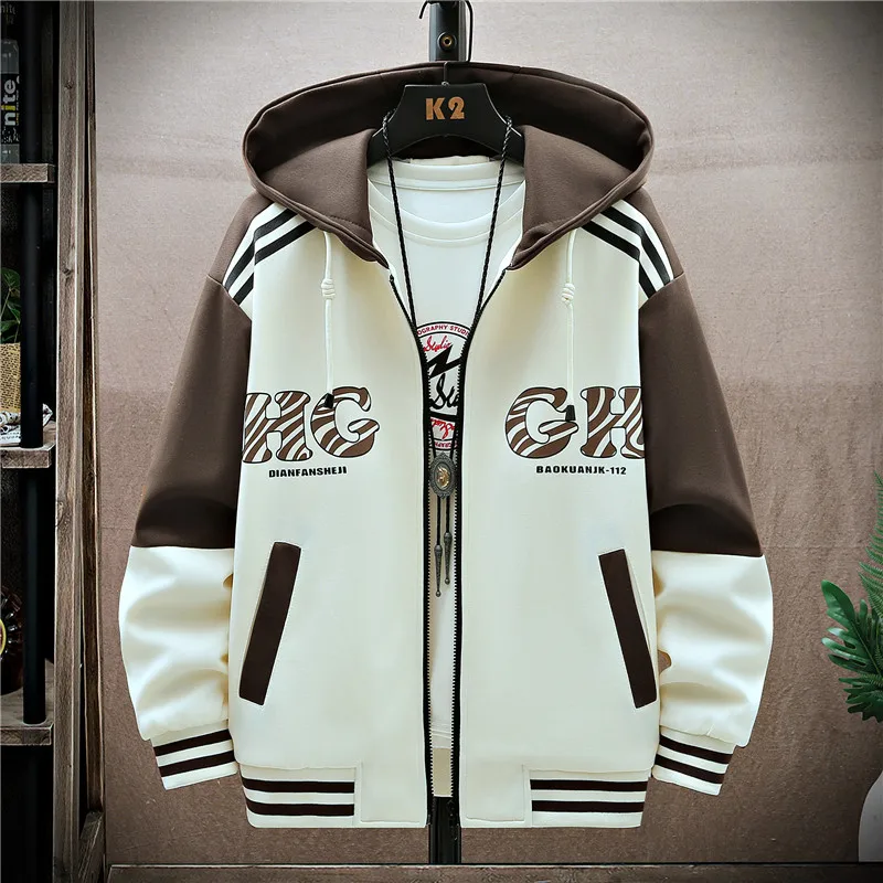 Casual Spring Autumn Men's Hooded Jackets Street Wear Loose Baseball Uniform Coats Outdoor Sports Windproof Tops Hoody Clothing