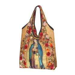 Custom Printing Our Lady Of Guadalupe Virgin Mary Tote Shopping Bags Portable Shopper Shoulder Catholic Mexico Poster Handbag