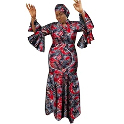 Robe africaine longue Dashiki pour femmes, nouvelle mode, robe maxi avec foulard de tête, vêtements de fête College africains Ankara, WY7930