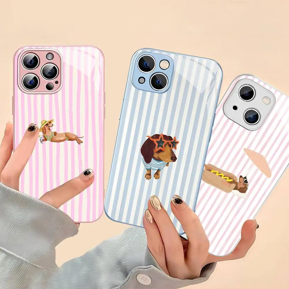 

Dachshund Black Stripe Tempered Glass For Iphone 14 13 12 11 Pro Mini XS MAX 14Plus X XS XR Cover
