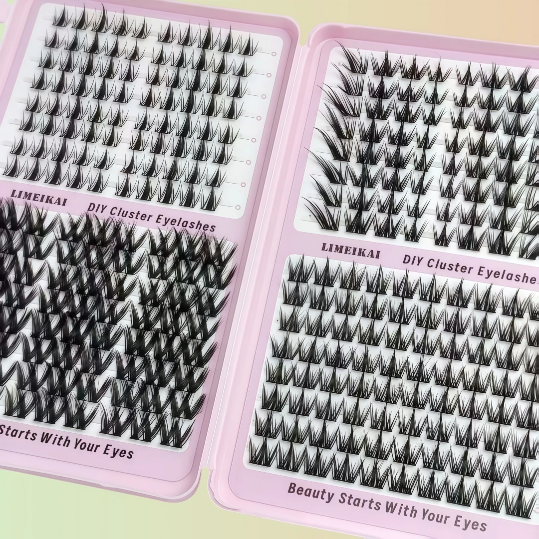 296 Pcs Manga Lash Clusters, Pointed Tip, Multi-Style, DIY Lash Extensions, 13mm Length, 0.07mm Thickness, Natural Anime Look