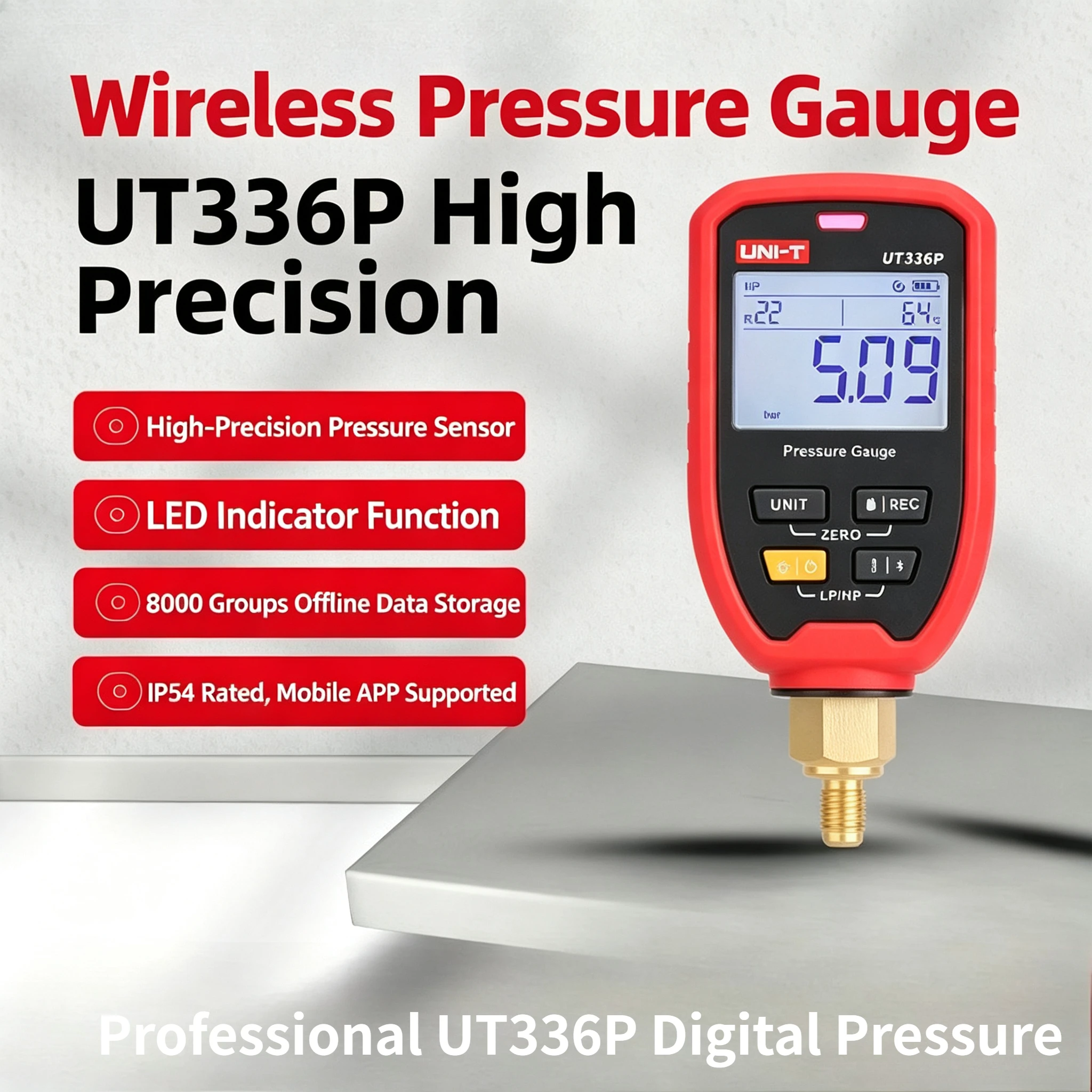 Professional UT336P Digital Pressure Meter with Refrigerant Database LED Alarm IP54 for Air Conditioning Car AC Maintenance
