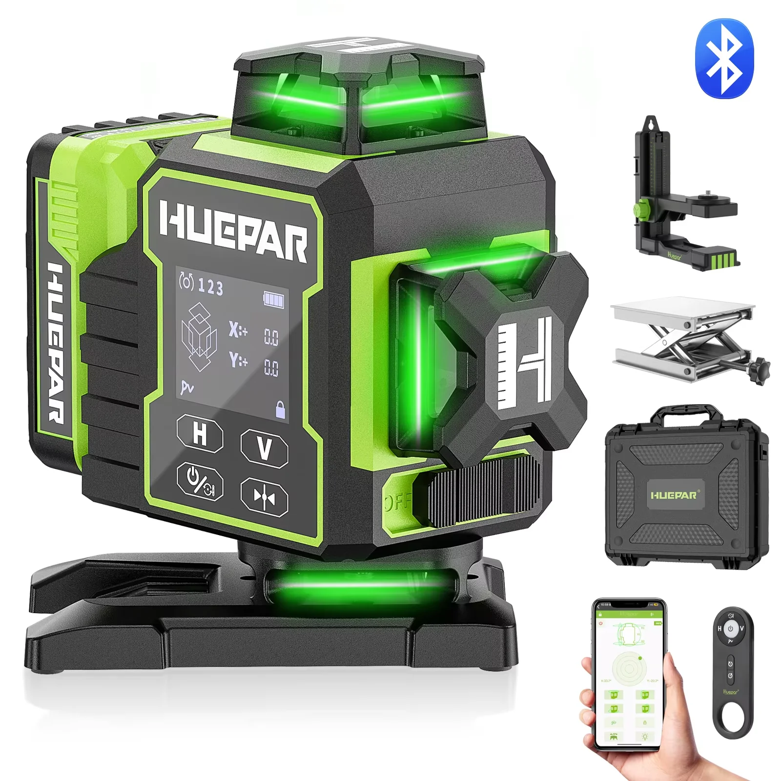 Huepar 4D Nivel Láser Verde Autonivelante 4X360 ° Herramienta Niveladora Láser Bluetooth Con Base Giratoria Eléctrica Pantalla Lcd Grande W04Cg — -37%, 191.46€ Coupon, from 312.39€ – 37% descuento – €312.39