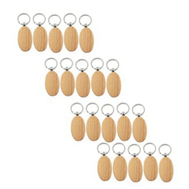 

ABWP-100Pcs Blank Oval Ellipse Wooden Key Chain DIY Promotion Keychain Pendant Keyring Tags Promotional Gifts