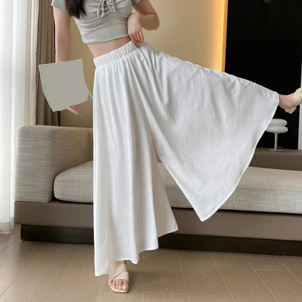 Casual Outings Ice Silk Trousers Elegant Drape Wide Leg Pants Comfortable Bottoms Leisure Style Pants Home And Club Wear