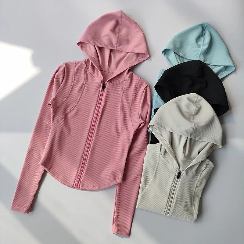 سترة يوجا نسائية بغطاء للرأس وأكمام طويلة معطف رياضي للجري في صالة الألعاب الرياضية والملابس الترفيهية والتمارين #3