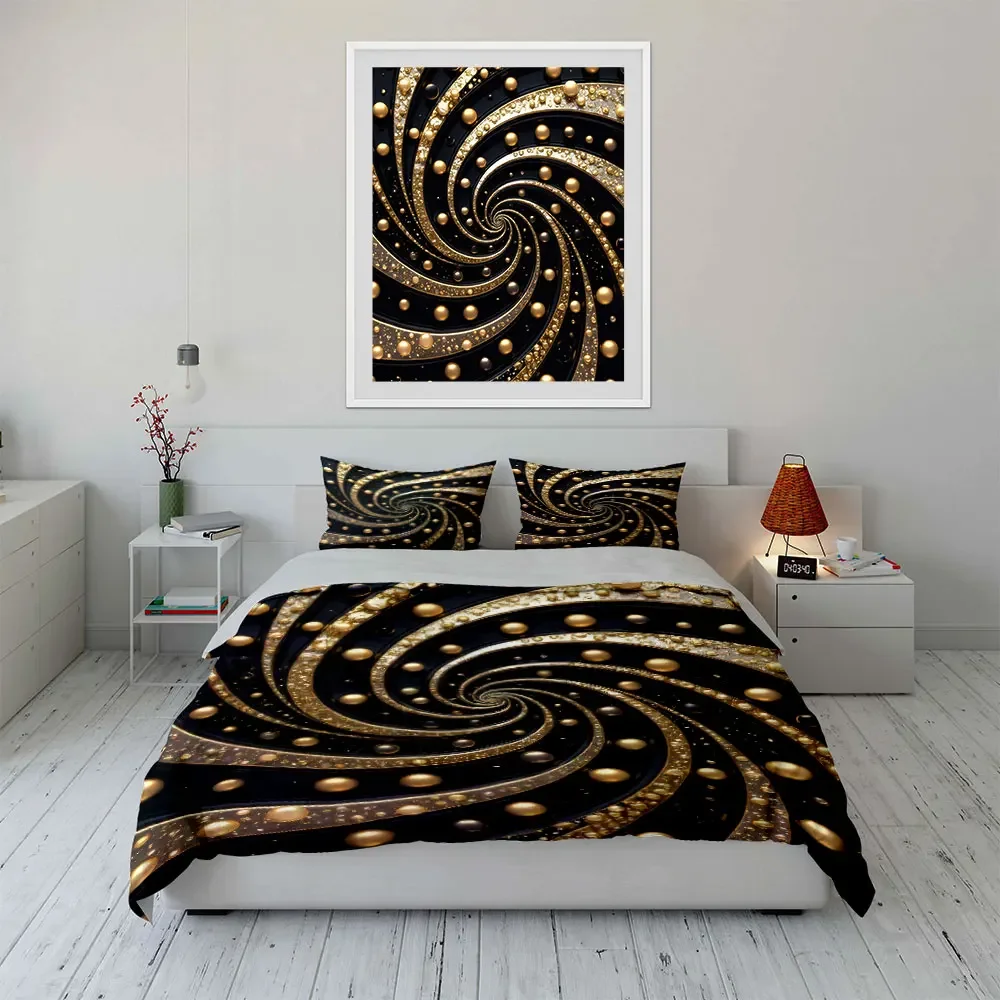 Golden Swirl Decorative Art Set Bedding Set with 1 Duvet Cover 2 Pillowcases Single Double King Queen, Gift