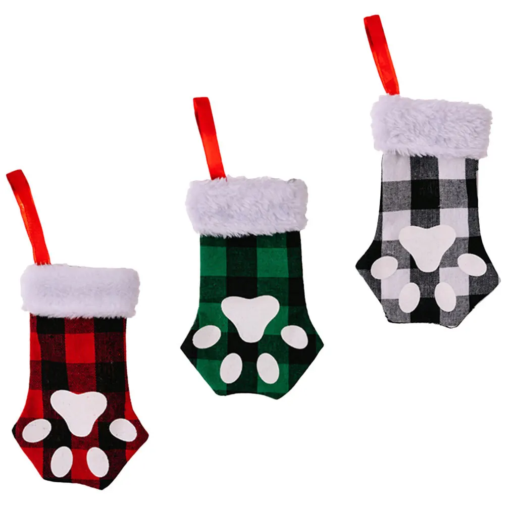 

3Pcs Christmas Stocking Hanging Decoration Xmas Gift Bag Cat Claw Stocking Christmas Home Decor Xmas Stock Vintage Home Decor